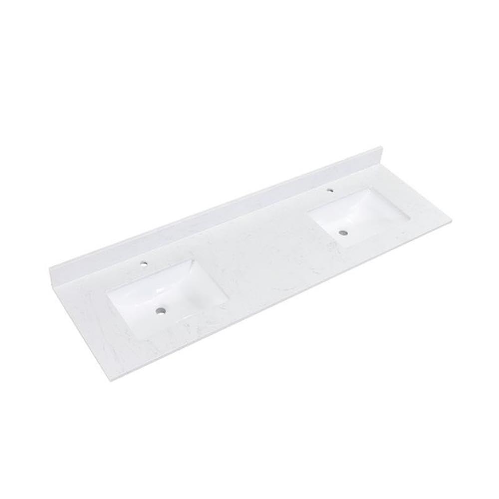 Altair Salerno 73" Double Bathroom Vanity Top in High Gloss White Stone Finish with Sink