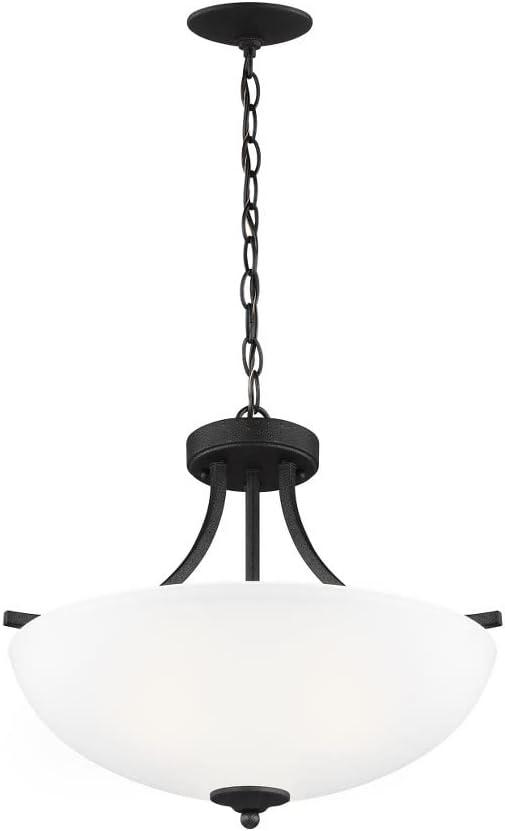 Bronze and White Glass 18" Transitional Bowl Pendant Light