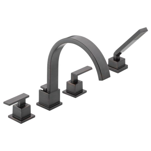 Vero Double Handle Deck Mounted Roman Tub Faucet with Handshower