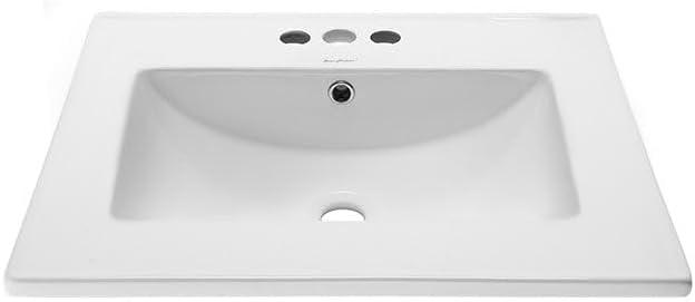 Glossy White Ceramic Vanity Top Sink with Three Faucet Holes