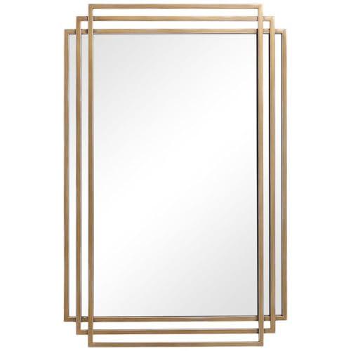 Uttermost Rectangular Vanity Decorative Wall Mirror Modern Distressed Brushed Gold Solid Iron Frame 23 3/4" Wide for Bathroom