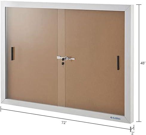 Global Industrial 695873 Enclosed Cork Bulletin Board with Sliding Doors - 72 x 48 in.
