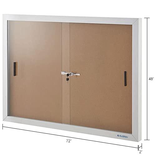 Global Industrial 695873 Enclosed Cork Bulletin Board with Sliding Doors - 72 x 48 in.