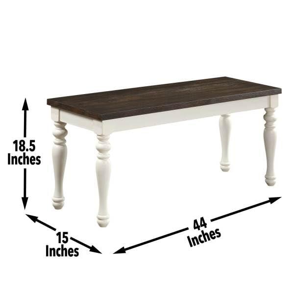 Steve Silver Joanna Farmhouse Two Tone Bench, Hand Stained Ivory