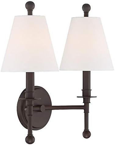 Dark Bronze 2-Light Sconce with White Silk Shades