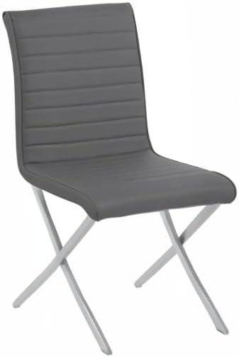 Armen Living Tempe Faux Leather Dining Chair in Gray/Stainless Steel (Set of 2)