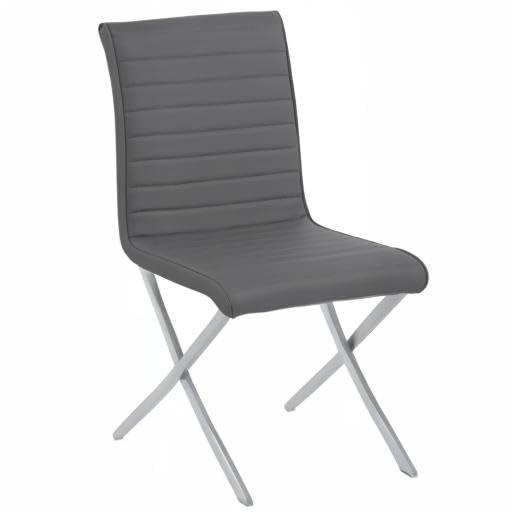 Armen Living Tempe Faux Leather Dining Chair in Gray/Stainless Steel (Set of 2)