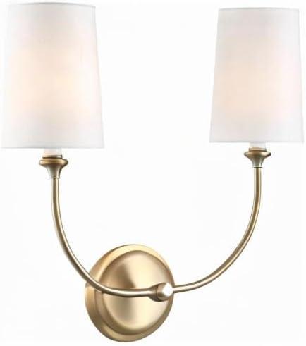 Sylvan Vibrant Gold Brass 2-Light Dimmable Sconce with Silk Shade