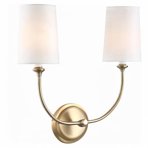 Sylvan Vibrant Gold Brass 2-Light Dimmable Sconce with Silk Shade