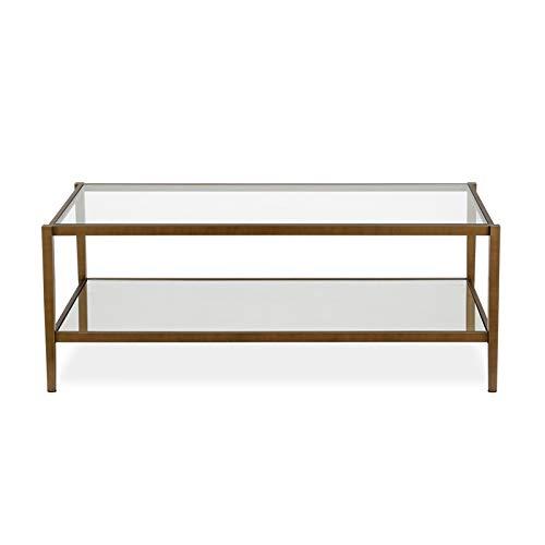 Modern Rectangle Coffee Table in Brass and Gold with Mirrored Shelf - Henn&Hart