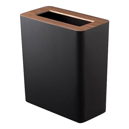 Modern Black Steel & Wood Slim Rectangular 2-Gallon Trash Can