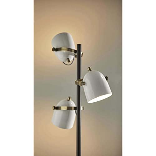 Casey Adjustable 3-Light Tree Floor Lamp in Black, White & Antique Brass