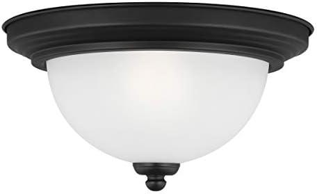 Geary 10.5 in. 1-Light Midnight Matte Black Traditional Contemporary Ceiling Flush Mount with Satin Etched Glass