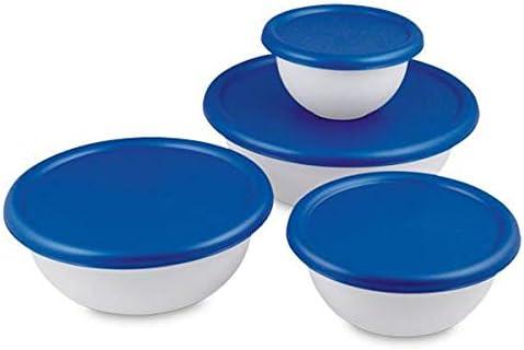 Sterilite 8 Piece Covered Set Bowl, Multisize, White & Blue