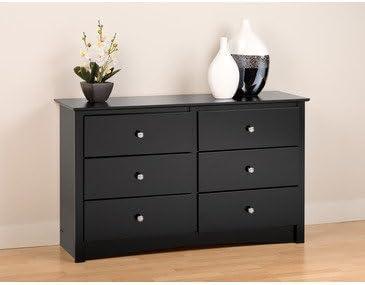 Prepac Sonoma Dresser Black: 6-Drawer Storage, Wood Composite, 29" High Bedroom Furniture