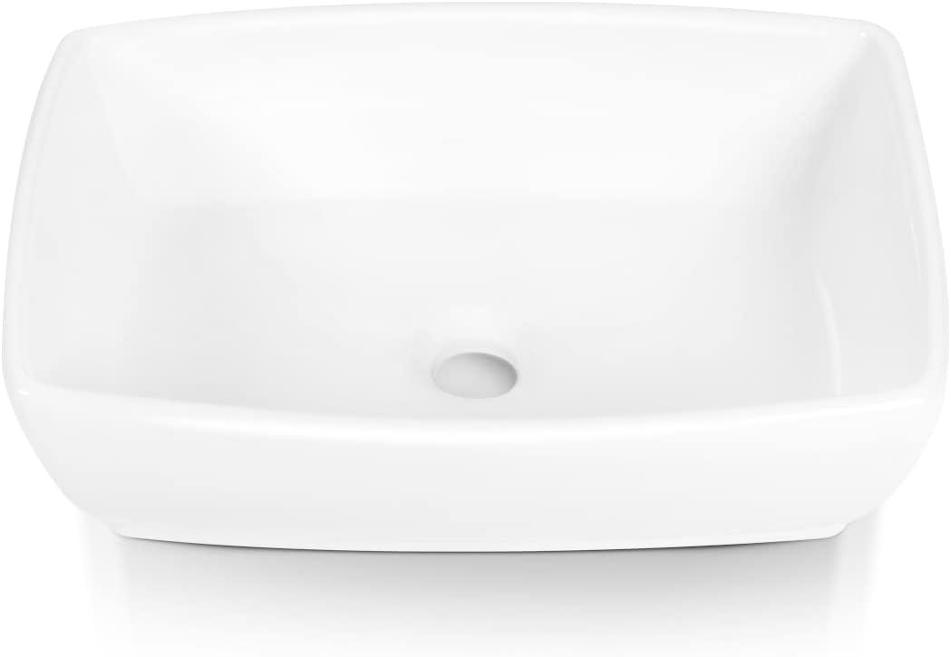 Sinber 19" x 14" x 5" White Rectangular Ceramic Countertop Bathroom Vanity Vessel Sink C4181-OK