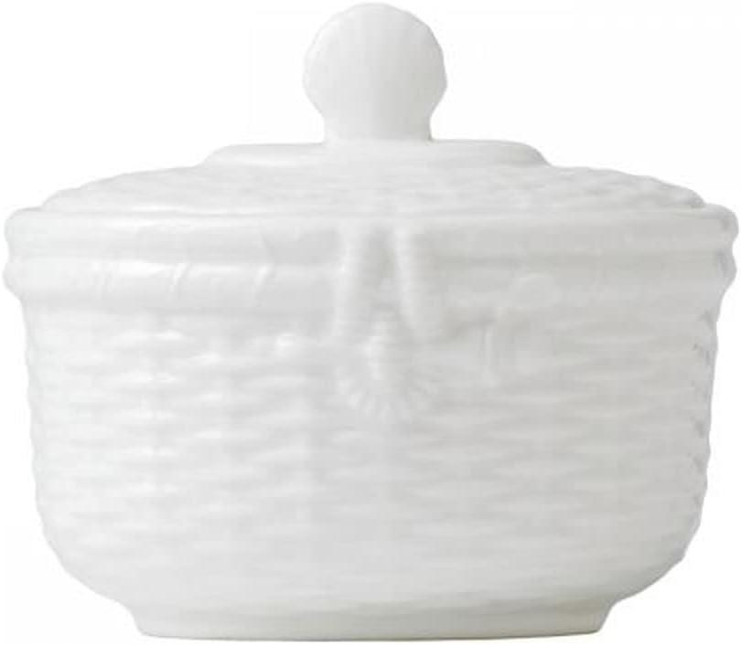 White Fine Bone China Embossed Sugar Bowl with Lid