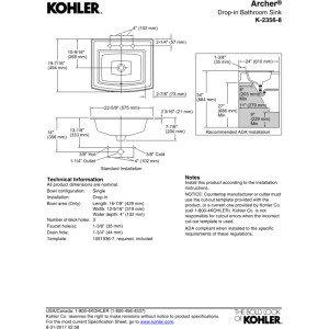 Archer® Vitreous China Rectangular Drop-In Bathroom Sink with Overflow