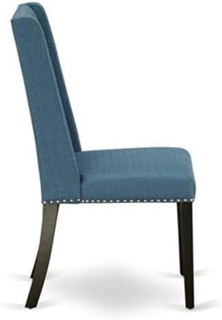 Luxe by East West Furniture 11 Piece Dining Table Set Includes a Rectangle Dining Room Table with Removable Leaf and 10 Blue Linen Fabric Upholstered Chairs, Antique Walnut