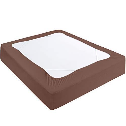 PiccoCasa Home Wrinkle Free Stretchy Fabric Wrap Around 4 Sides Bed Skirt Brown Queen