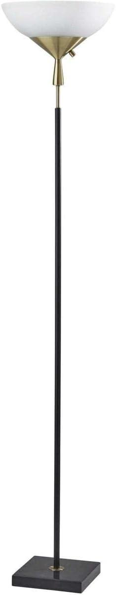 300W Noah Torchiere Black - Adesso: Modern Metal & Marble with Glass Shade, ETL Listed, 71" Height