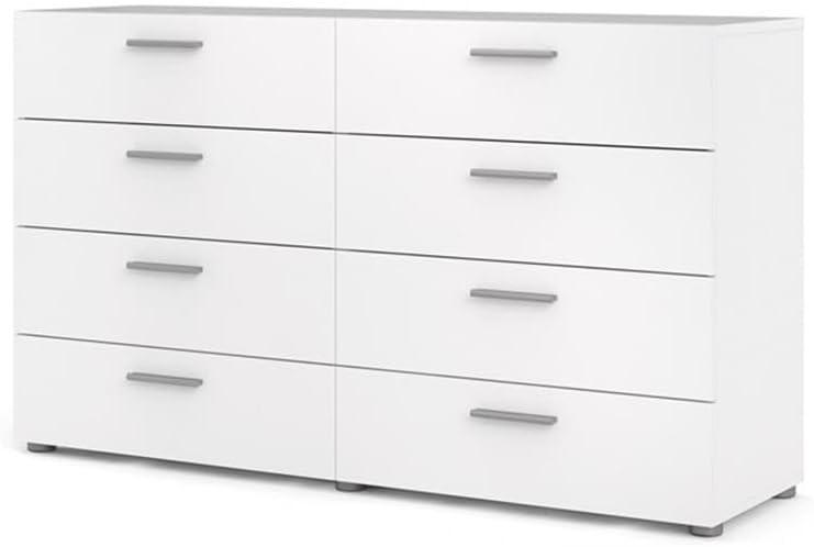 Home Square Scandinavian Look 2 Piece Bedroom Set 8 Drawer Double Dresser and Nightstand in White