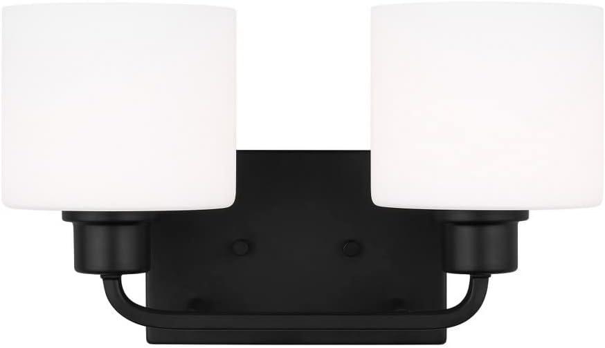 Midnight Black 2-Light Vanity Fixture with Etched Glass Shades