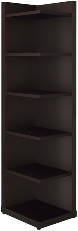 71" Modern 6 Shelf Corner Bookcase Cappuccino - Coaster: Laminated Melamine Veneer, Fixed Shelves, Meets Safety Standards