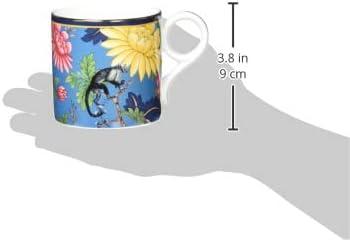 Large Blue Ceramic Mug with Exotic Floral Design