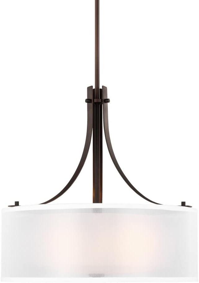 Elmwood Park Bronze 19" Drum Pendant with Satin Etched Glass Shade