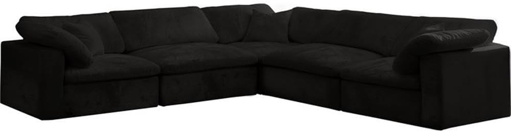 Luxurious Black Velvet & Wood Modular Sectional Sofa, 120"