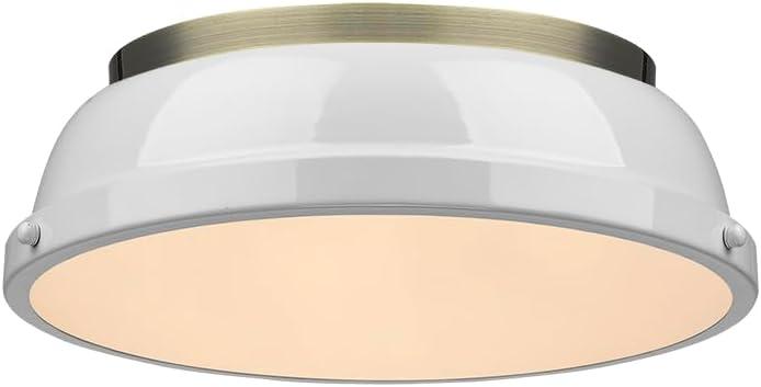 Golden Lighting Duncan 2-Light Flush Mount in Aged Brass with White