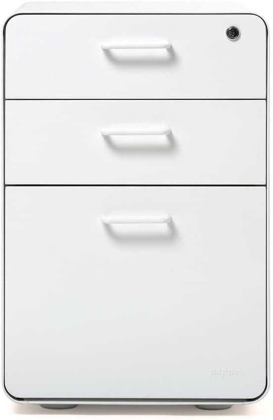 White Powder-Coated Steel 3-Drawer Lockable Filing Cabinet