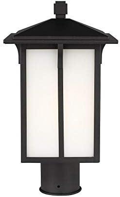 Black Etched Glass 1-Light Outdoor Post Lantern