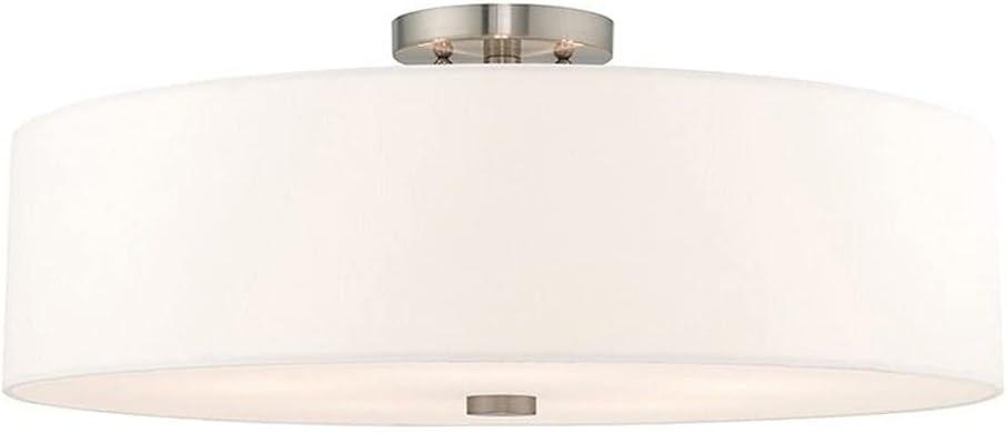 Brushed Nickel 22" Drum Semi-Flush Mount with Off-White Shade