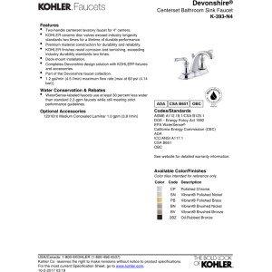 Kohler Devonshire Centerset Bathroom Sink Faucet, 1.2 gpm