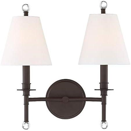 Dark Bronze 2-Light Sconce with White Silk Shades