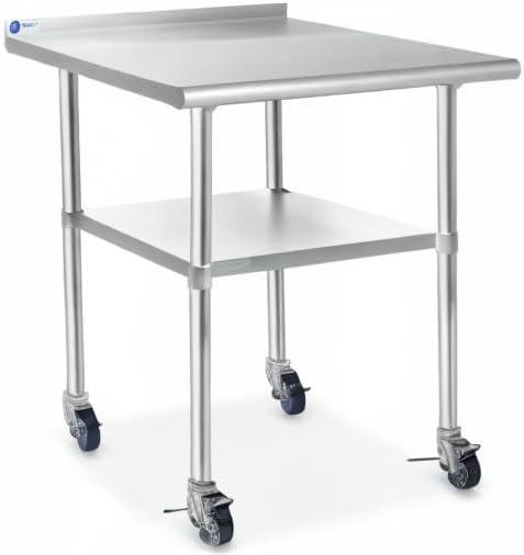 24" W x 39.5" H Stainless Steel Prep Table with Backsplash, Undershelf, and Caster Wheels