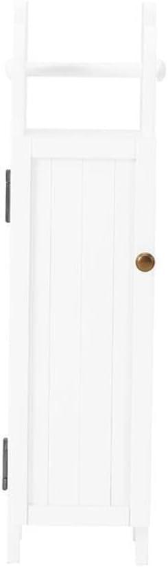 White Wood Bathroom Storage Cabinet with Toilet Paper Dispenser