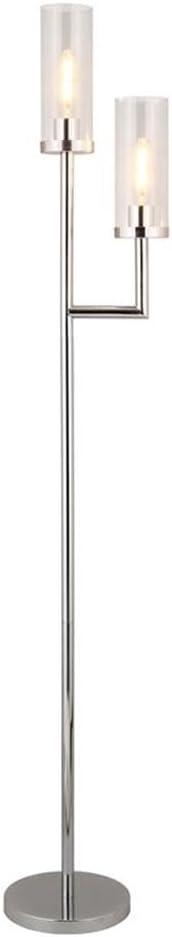 Evelyn&Zoe Basso 2-Light Torchiere Floor Lamp with Glass Shade in Polished Nickel/Clear