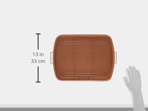 Gotham Steel Nonstick Air Fryer Pan with Basket for Oven Baking Ceramic Large Crsiper Tray Non Toxic 16.5" x 12.5" Copper