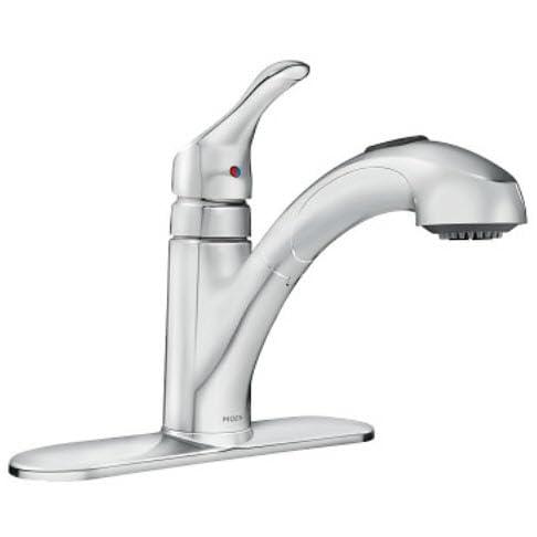 MOEN Renzo Spot Resist Stainless 9 in. H Pull Out Sprayer Kitchen Faucet with 360° Spout Swivel and PowerClean