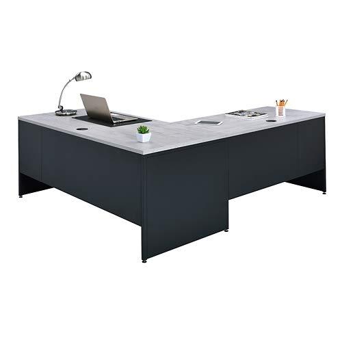 Gray Washed Maple Laminate L-Shaped Corner Desk with Filing Cabinet
