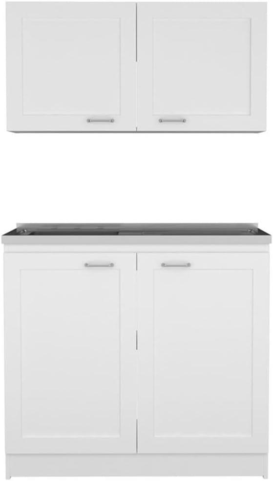 White and Light Gray Manufactured Wood Kitchen Cabinet Set