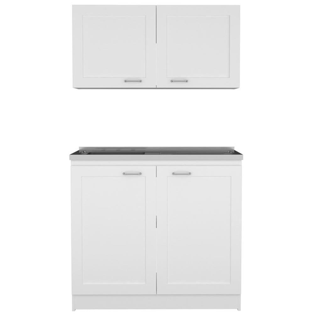White and Light Gray Manufactured Wood Kitchen Cabinet Set