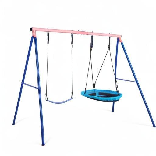 Outdoor Swings for Kids, 440lbs, Heavy-Duty A-Frame Metal Outdoor Swing Stand, 1 Saucer & 1 Belt Swing Seat for Playground, Backyard Blue