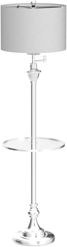 JONATHAN Y JYL3055B Cora 60" Metal/Glass LED Side Table and Floor Lamp, Contemporary, Transitional for living room, dinning room, bedroom, office Bulb Included, Chrome