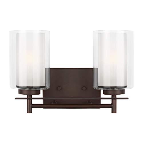 Elmwood Park 13.25 in. 2-Light Bronze Modern Transitional Bathroom Vanity Light with Satin Etched Glass Shades
