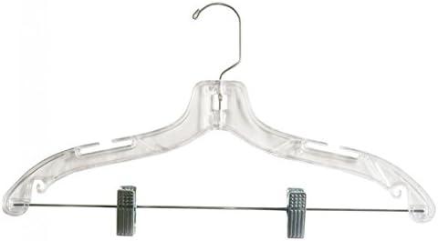 NAHANCO #500RC 17" Clear Heavy Weight Plastic Suit Hangers with Metal Clips (Pack of 100)