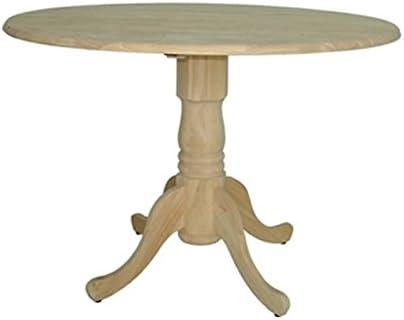 42" Mason Round Dual Dining Table Unfinished - International Concepts: Parawood, Drop Leaves
